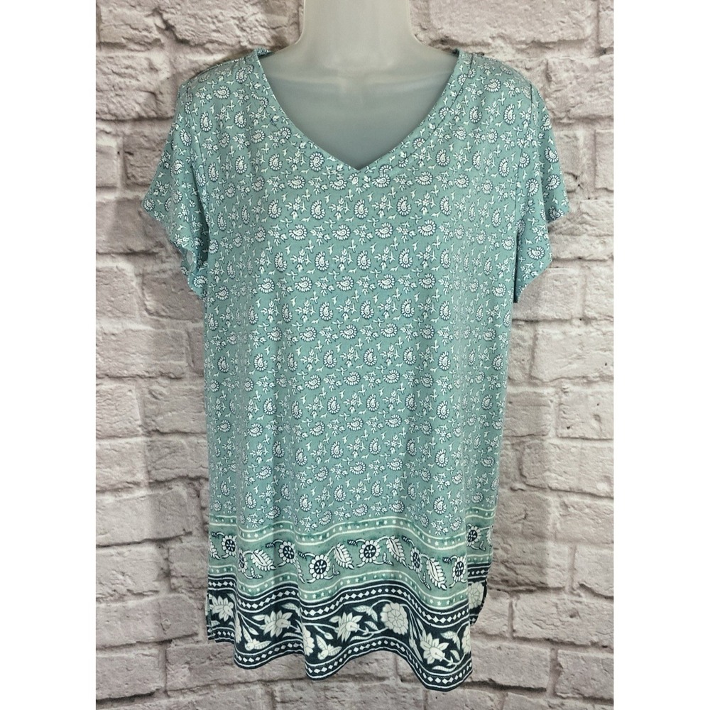 Isaac Mizrahi Live Tunic Top Size Large SOFT Pullover Shirt Blue Teal Green